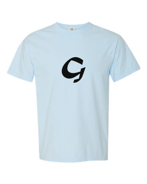 Alphabet G T-Shirt 9 inch calligraphy Black ink, Chambray