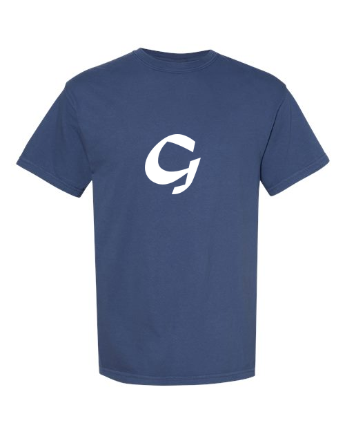 Alphabet G T-Shirt 9 inch calligraphy White ink, China Blue