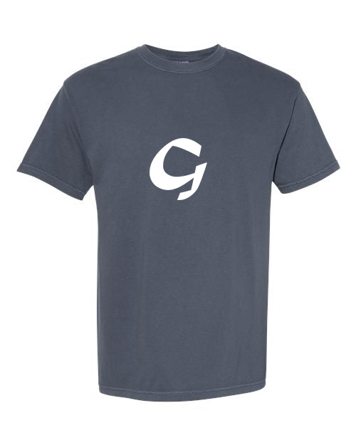 Alphabet G T-Shirt 9 inch calligraphy White ink, Denim