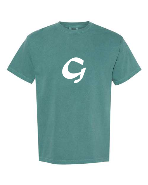 Alphabet G T-Shirt 9 inch calligraphy White ink, Emerald