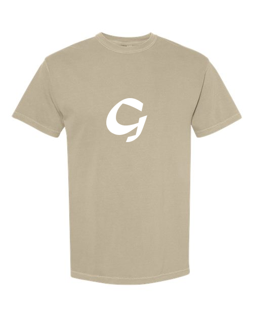 Alphabet G T-Shirt 9 inch calligraphy White ink, Khaki
