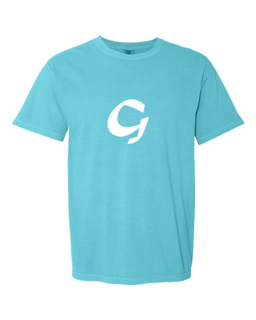 Alphabet G T-Shirt 9 inch calligraphy White ink, Lagoon