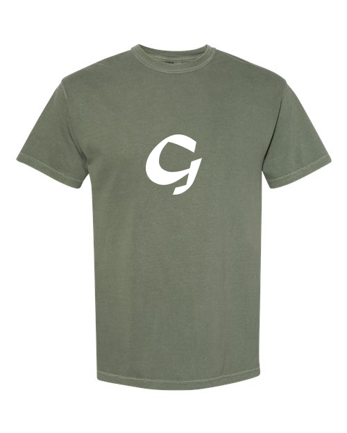 Alphabet G T-Shirt 9 inch calligraphy White ink, Moss