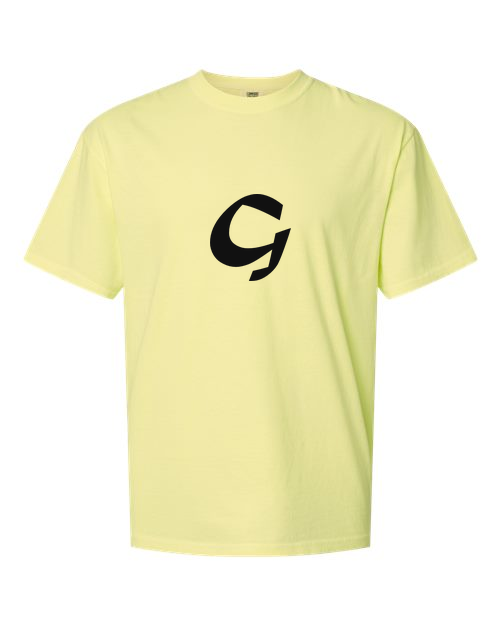 Alphabet G T-Shirt 9 inch calligraphy Black ink, Neon Lemon