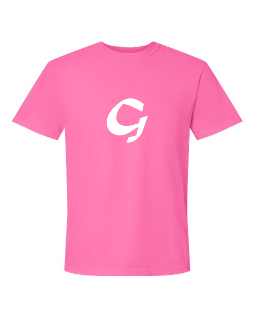 Alphabet G T-Shirt 9 inch calligraphy White ink, Neon Pink