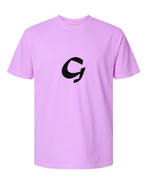 Alphabet G T-Shirt 9 inch calligraphy Black ink, Neon Violet