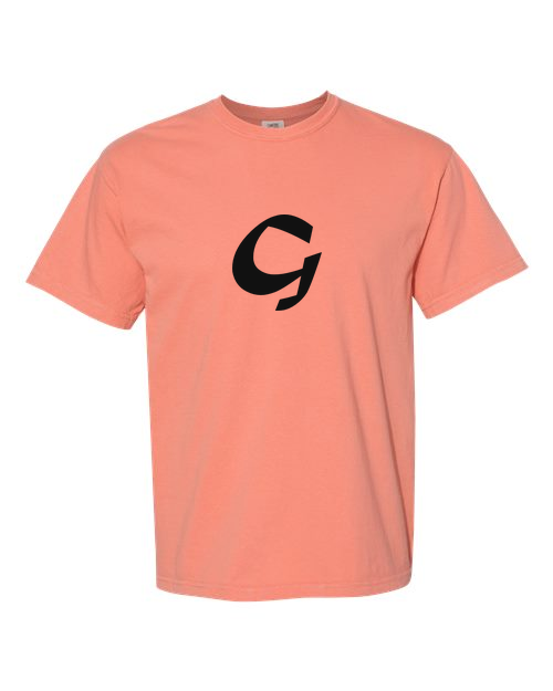 Alphabet G T-Shirt 9 inch calligraphy Black ink, Terracotta