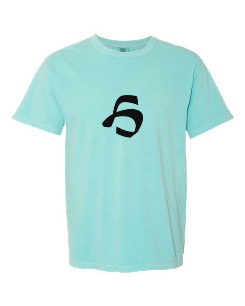 Alphabet H T-Shirt 9 inch calligraphy Black ink, Chalky Mint