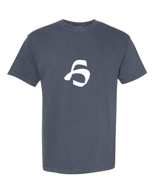 Alphabet H T-Shirt 9 inch calligraphy White ink, Denim