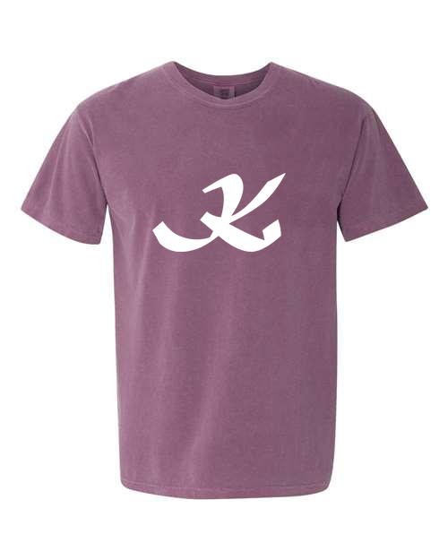 Alphabet K T-Shirt 9 inch calligraphy White ink, Berry