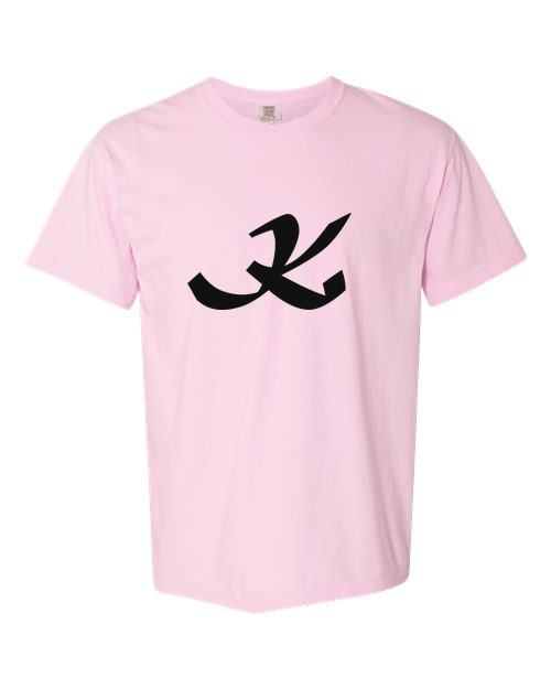 Alphabet K T-Shirt 9 inch calligraphy Black ink, Blossom