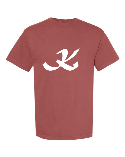 Alphabet K T-Shirt 9 inch calligraphy White ink, Brick
