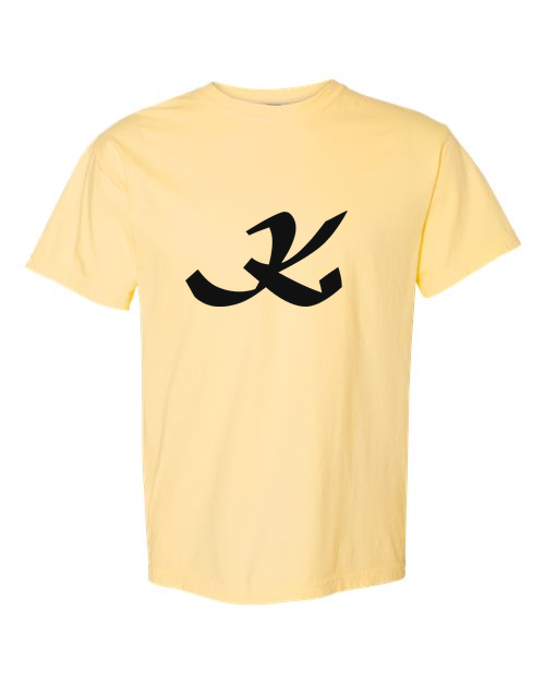 Alphabet K T-Shirt 9 inch calligraphy Black ink, Butter