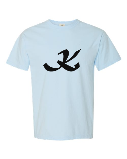 Alphabet K T-Shirt 9 inch calligraphy Black ink, Chambray