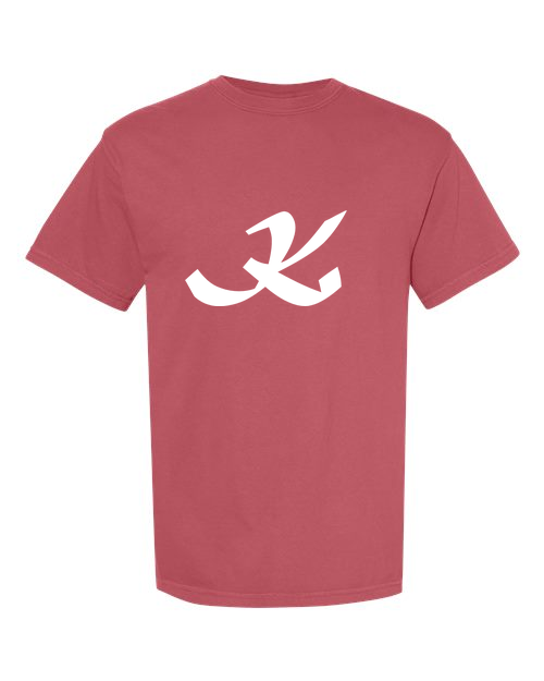 Alphabet K T-Shirt 9 inch calligraphy White ink, Crimson