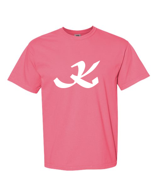 Alphabet K T-Shirt 9 inch calligraphy White ink, Crunchberry