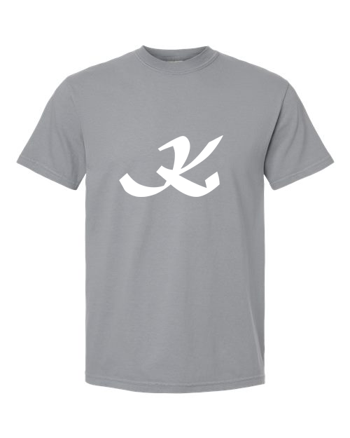 Alphabet K T-Shirt 9 inch calligraphy White ink, Granite