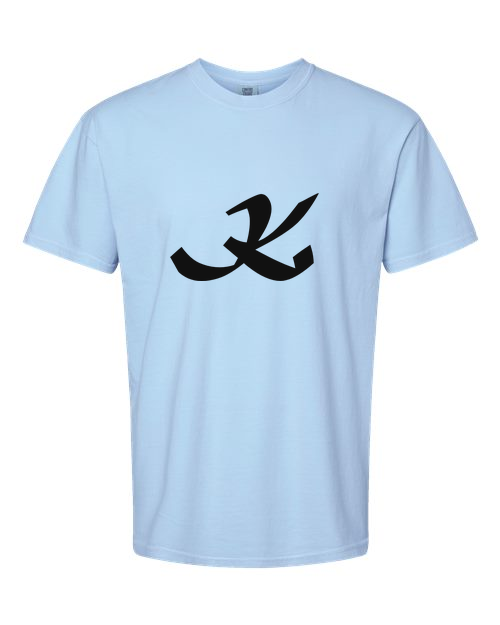 Alphabet K T-Shirt 9 inch calligraphy Black ink, Hydrangea
