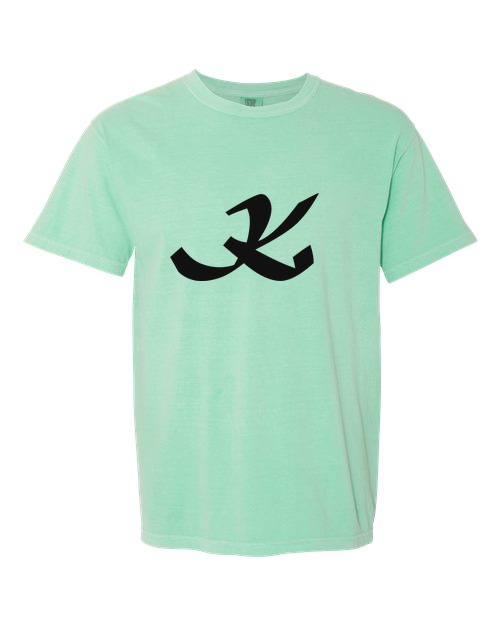 Alphabet K T-Shirt 9 inch calligraphy Black ink, Island Reef