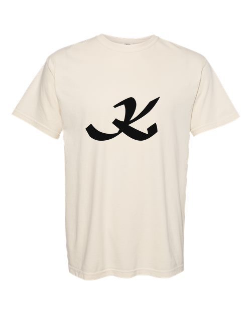Alphabet K T-Shirt 9 inch calligraphy Black ink, Ivory