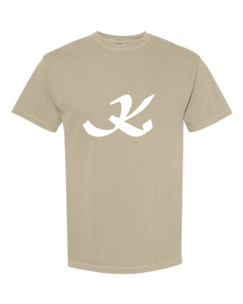 Alphabet K T-Shirt 9 inch calligraphy White ink, Khaki