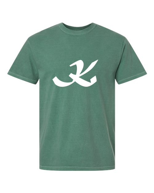 Alphabet K T-Shirt 9 inch calligraphy White ink, Light Green