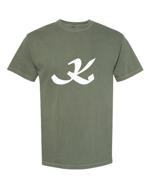 Alphabet K T-Shirt 9 inch calligraphy White ink, Moss