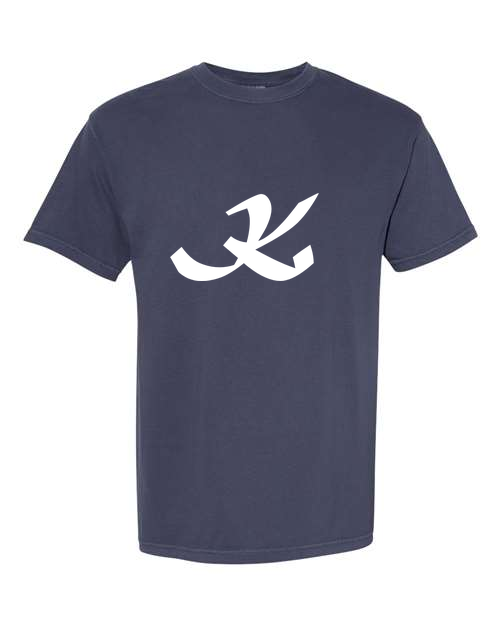 Alphabet K T-Shirt 9 inch calligraphy White ink, Navy
