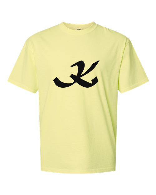 Alphabet K T-Shirt 9 inch calligraphy Black ink, Neon Lemon