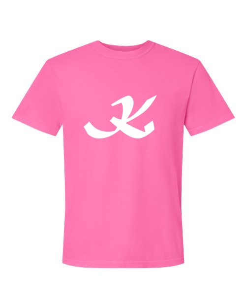 Alphabet K T-Shirt 9 inch calligraphy White ink, Neon Pink