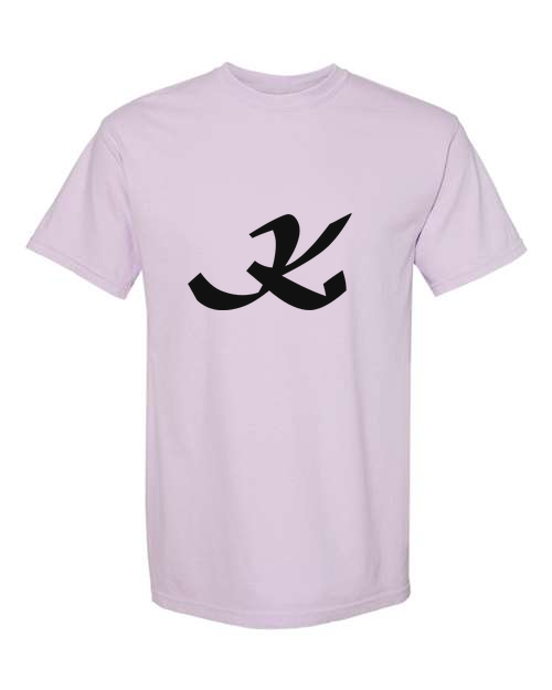 Alphabet K T-Shirt 9 inch calligraphy Black ink, Orchid