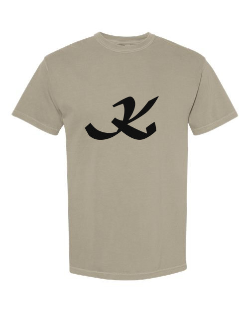 Alphabet K T-Shirt 9 inch calligraphy Black ink, Sandstone