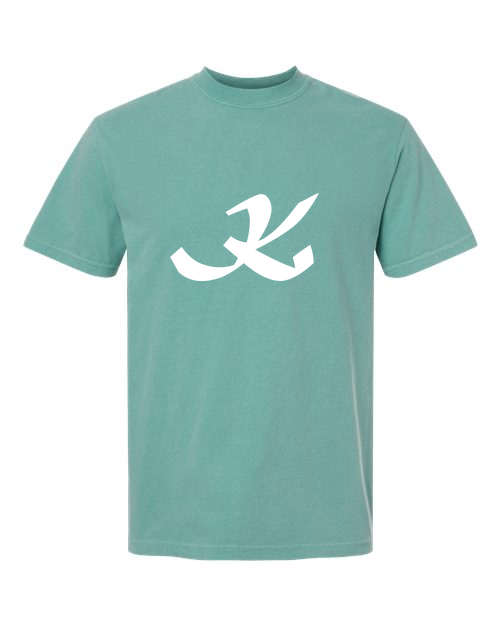 Alphabet K T-Shirt 9 inch calligraphy White ink, Seafoam