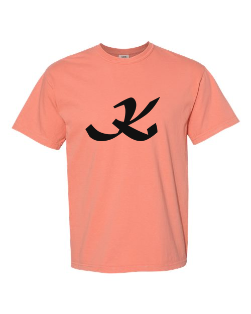 Alphabet K T-Shirt 9 inch calligraphy Black ink, Terracotta