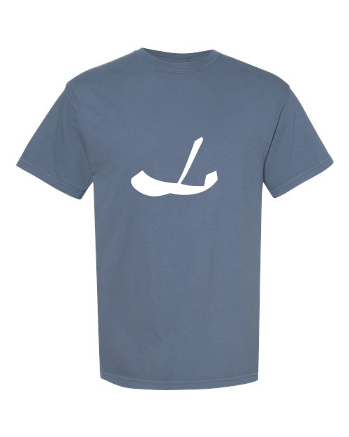 Alphabet L T-Shirt 9 inch calligraphy White ink, Blue Jean