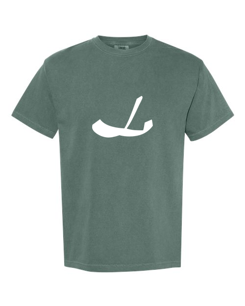 Alphabet L T-Shirt 9 inch calligraphy White ink, Blue Spruce