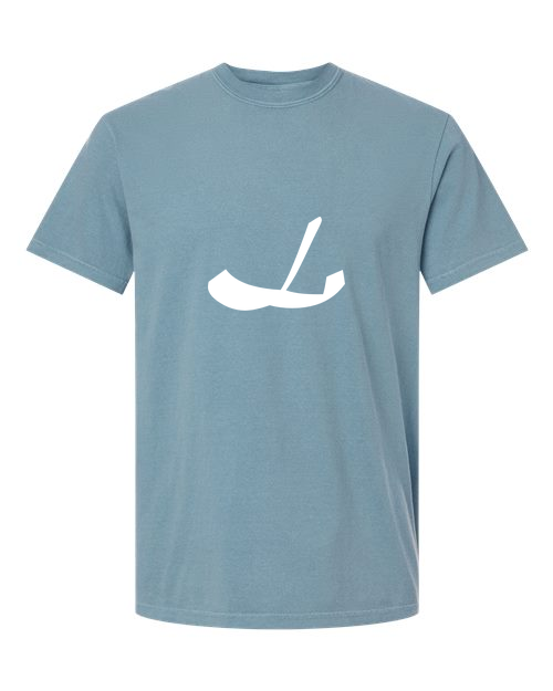 Alphabet L T-Shirt 9 inch calligraphy White ink, Ice Blue
