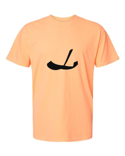 Alphabet L T-Shirt 9 inch calligraphy Black ink, Neon Cantaloupe