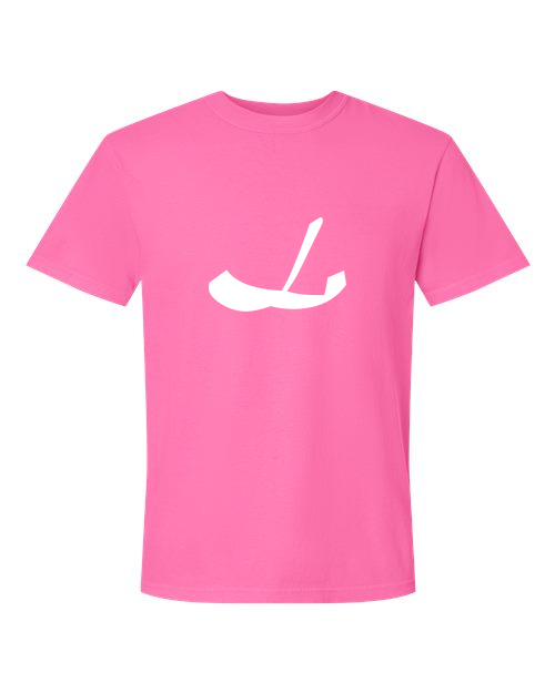 Alphabet L T-Shirt 9 inch calligraphy White ink, Neon Pink