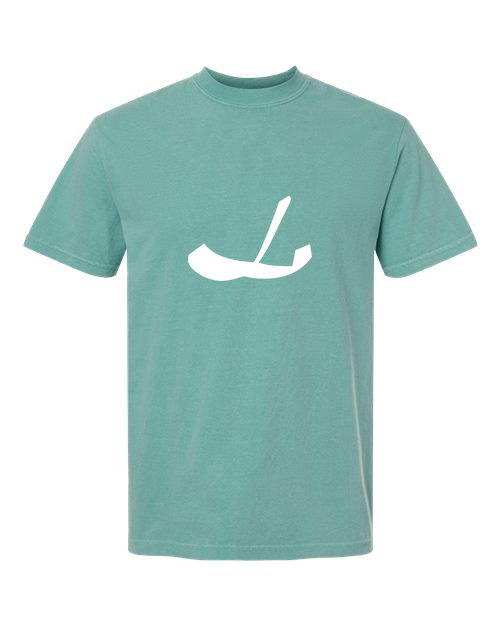 Alphabet L T-Shirt 9 inch calligraphy White ink, Seafoam