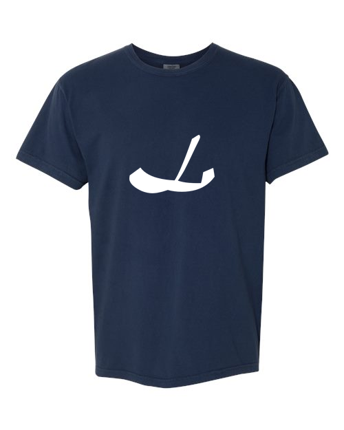 Alphabet L T-Shirt 9 inch calligraphy White ink, True Navy