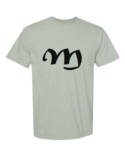 Alphabet M T-Shirt 9 inch calligraphy Black ink, Bay