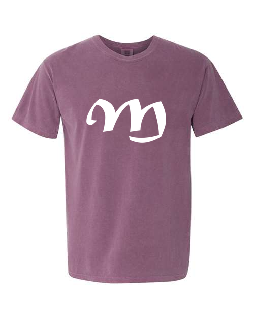Alphabet M T-Shirt 9 inch calligraphy White ink, Berry