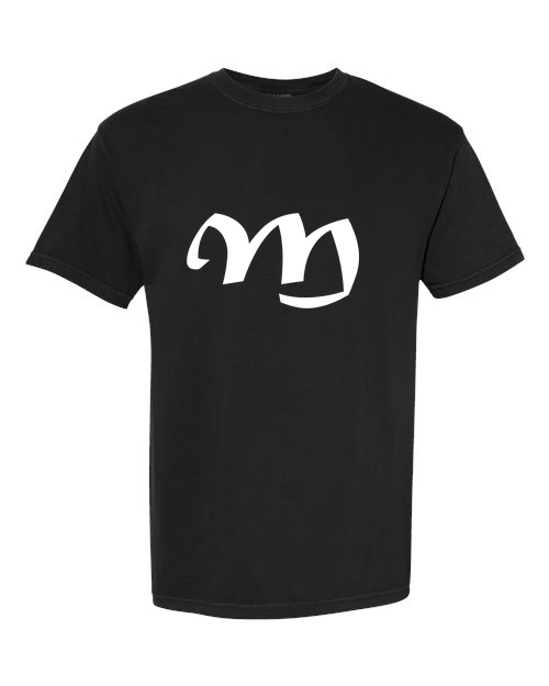Alphabet M T-Shirt 9 inch calligraphy White ink, Black