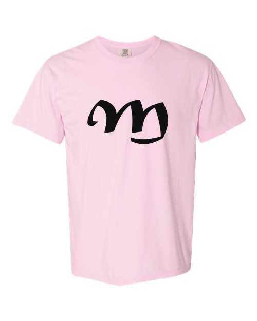Alphabet M T-Shirt 9 inch calligraphy Black ink, Blossom