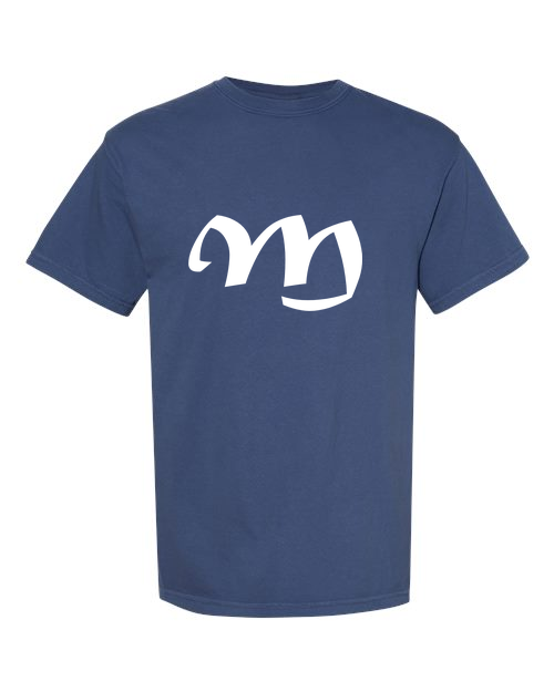 Alphabet M T-Shirt 9 inch calligraphy White ink, China Blue