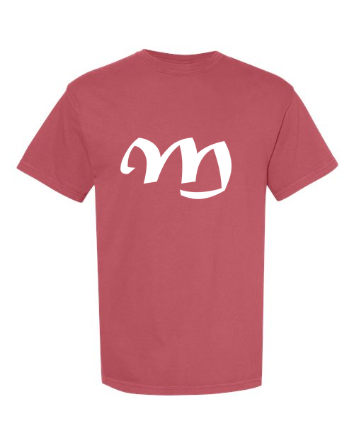 Alphabet M T-Shirt 9 inch calligraphy White ink, Crimson
