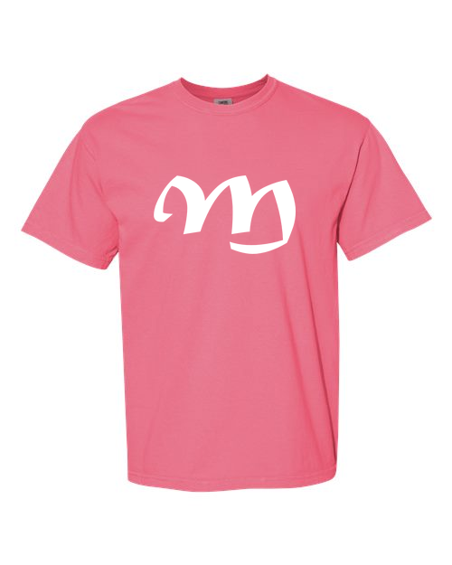 Alphabet M T-Shirt 9 inch calligraphy White ink, Crunchberry