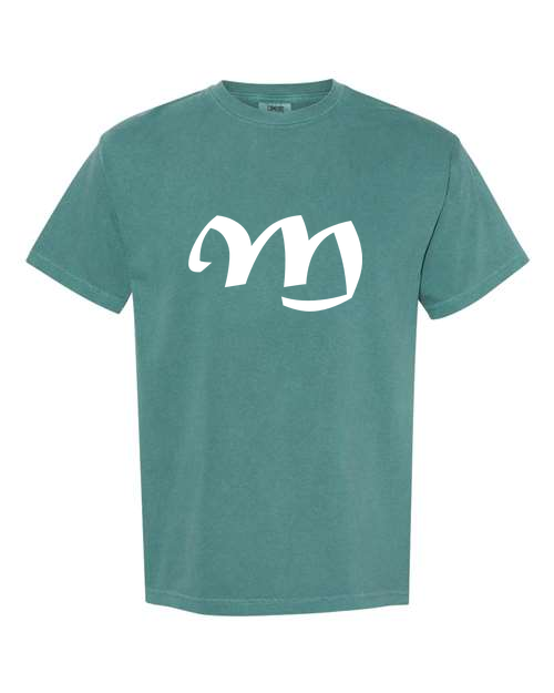 Alphabet M T-Shirt 9 inch calligraphy White ink, Emerald
