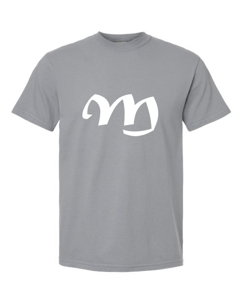 Alphabet M T-Shirt 9 inch calligraphy White ink, Granite